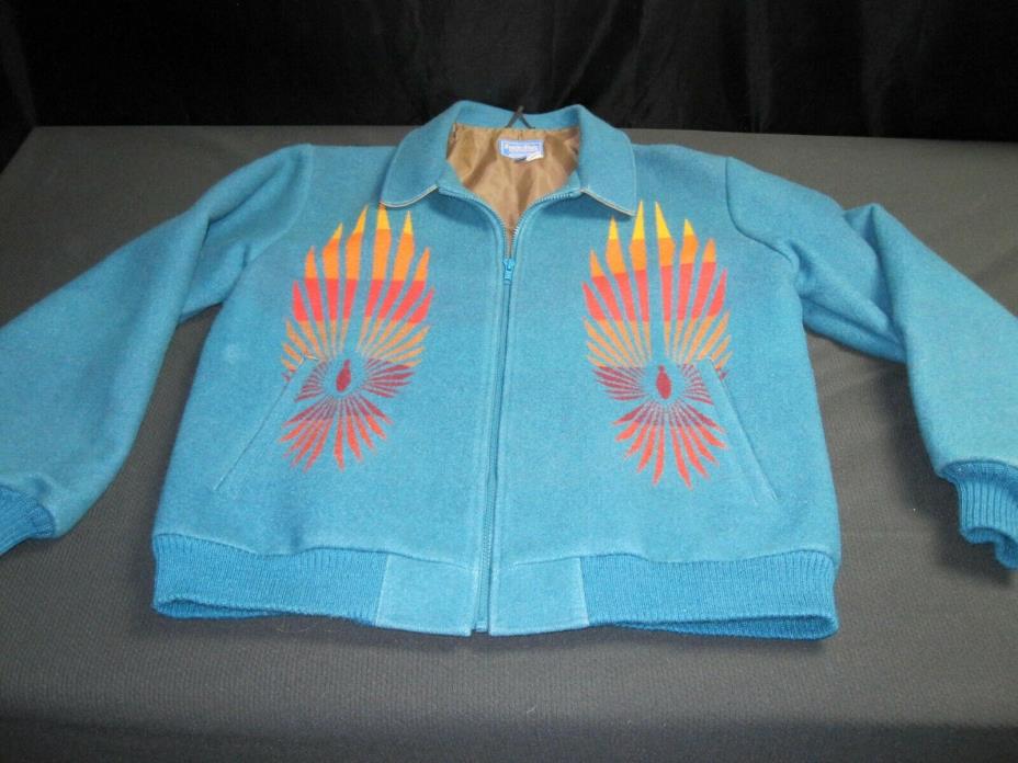 Pendleton Wool Beaver State Blue Turquoise Jacket Sz L - Made in USA ~ 5619