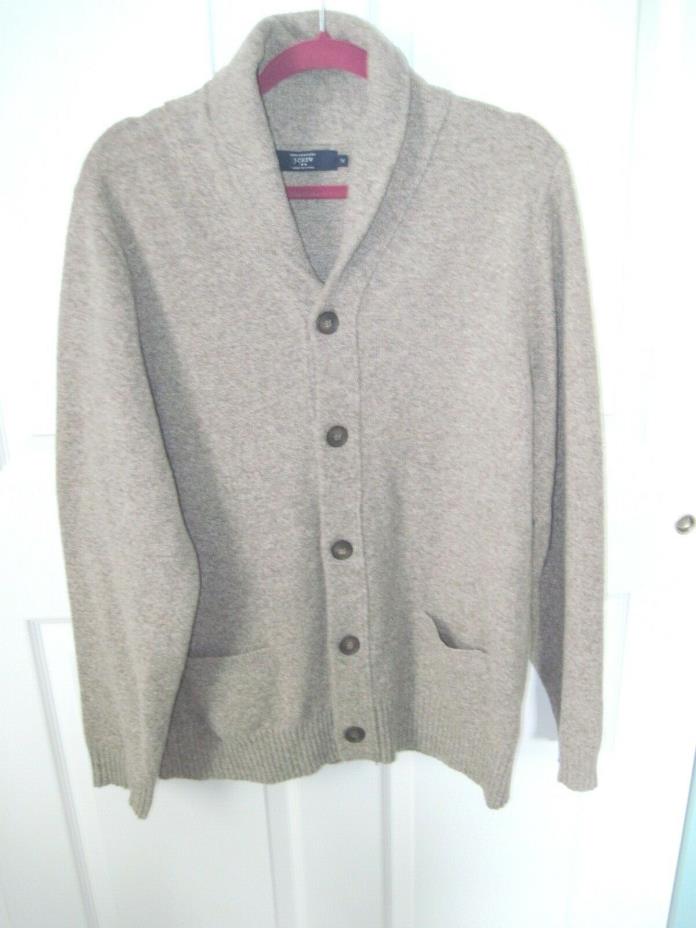 J Crew 100% Lamb’s Wool - Tan Tweed Cardigan Soft Knit Long Sleeve Sweater - XL