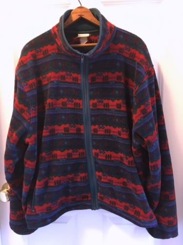 Vintage 90s LL Bean Fleece Print Jacket Sweater Coat Size XL ?