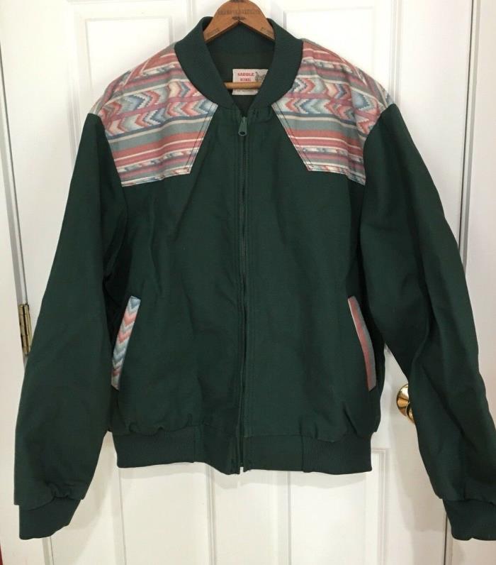 Vintage Saddle King Western Green Coat Jacket Southwestern Detail Size XL Reg