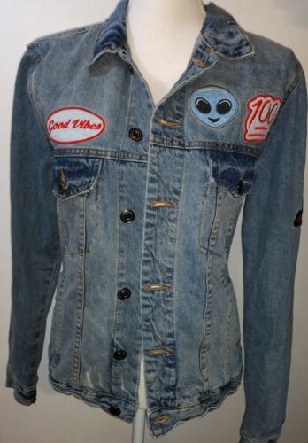 Vintage Carbon woman's Denim Jacket size Small distressed faded embroidered