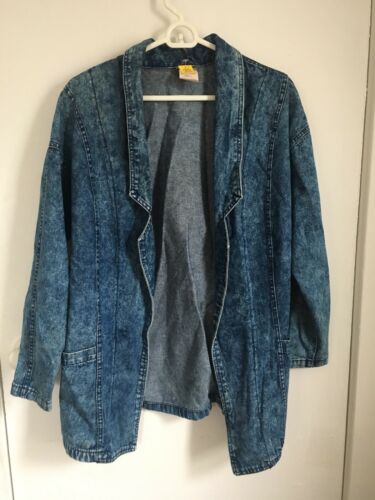 acid wash long jean jacket smock