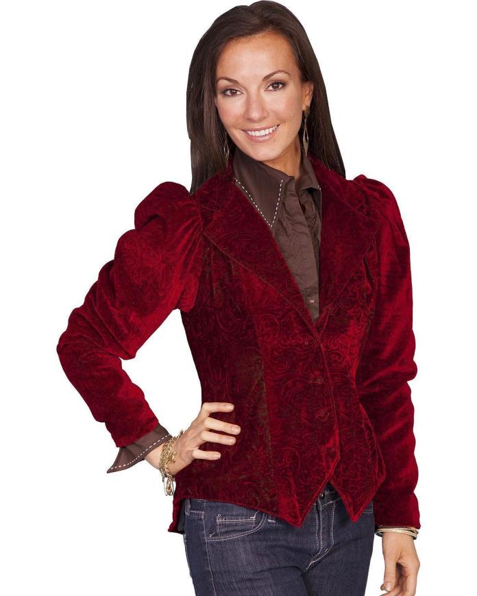 WahMaker by Scully Women's Embossed Velvet Coat RED Large NWT