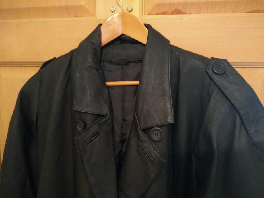 NWOT Unisexual Black 100% Leather Full Length Trench Winter Coat Size size XL