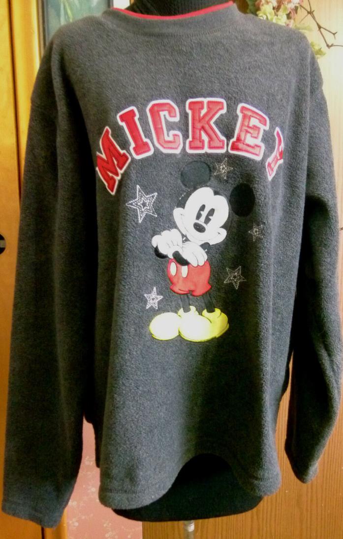 Disney Women's Mickey Mouse Fleece Pull Over Sweatshirt  SZ XL Grey Red