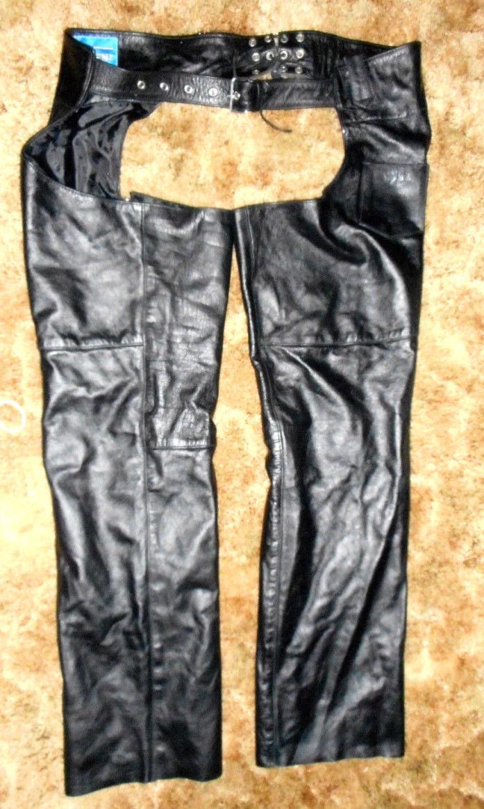 Xelement  Mens Black Dual Comfort Leather Chaps - 36  **NICE**              S165