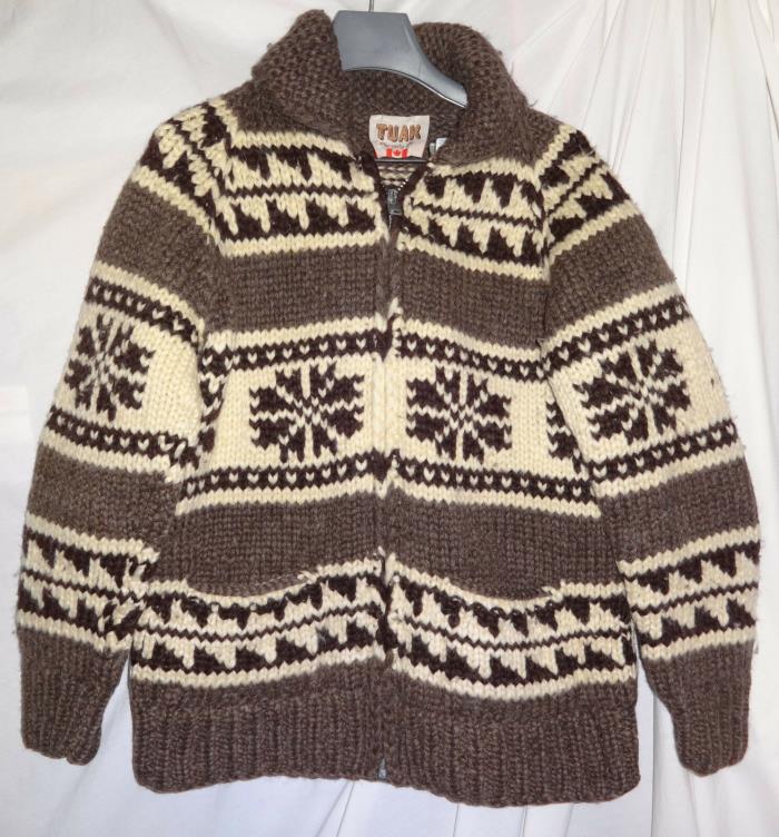 Vintage TUAK OF CANADA Thick Hand Knit Wool Cowichan Sweater Jacket Coat