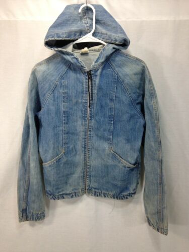 VTG GWG Denim Jean Coat Jacket Small Full Zip Hooded Blue Union Made in Canada