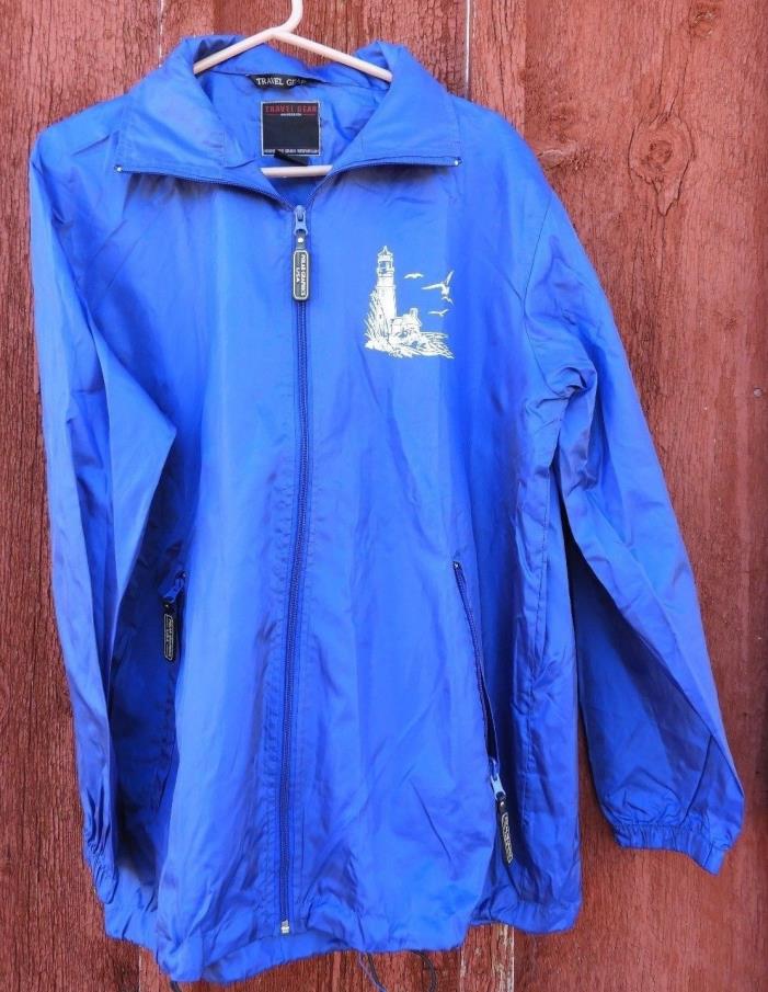 NEW BLUE LIGHTHOUSE WINDBREAKER * ADULT SIZE LARGE * WATER REPELLENT TRAVEL GEAR