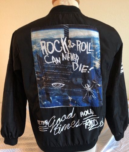 ROCK AND ROLL CAN NEVER DIE NYLON PUNK ROCK 80’S STYLE WINDBREAKER ADULT SZ M