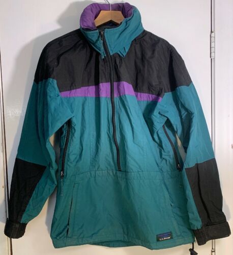 Vintage LL Bean Jacket Windbreaker Rain Coat Size Small - Green Black Purple