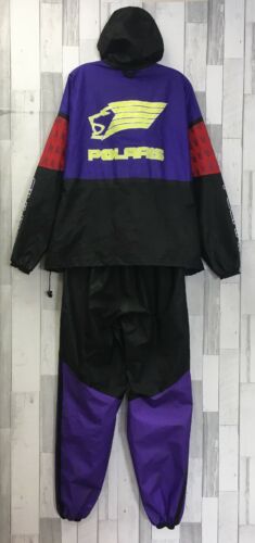 Vintage Polaris Light Snowmobile Track Suit Size XXL Purple Black Red Spellout
