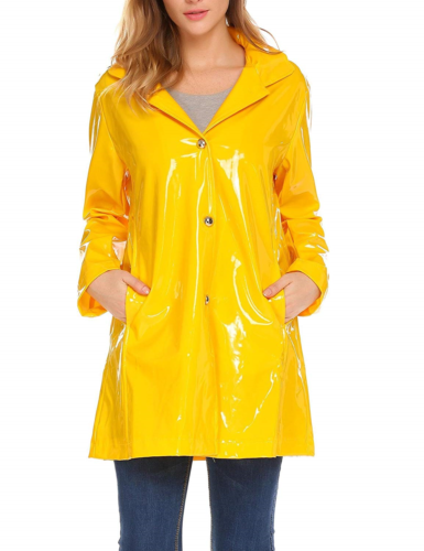 ELESOL Women's Casual Button Front Hooded Raincoat Packable Waterproof Rain