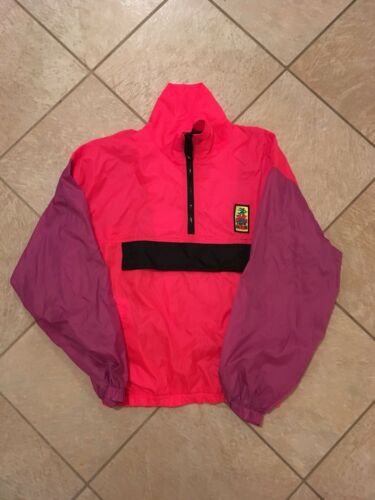 Vintage Color Block Neon Pink Purple Windbreaker Zip Up Jacket Sz M 90's
