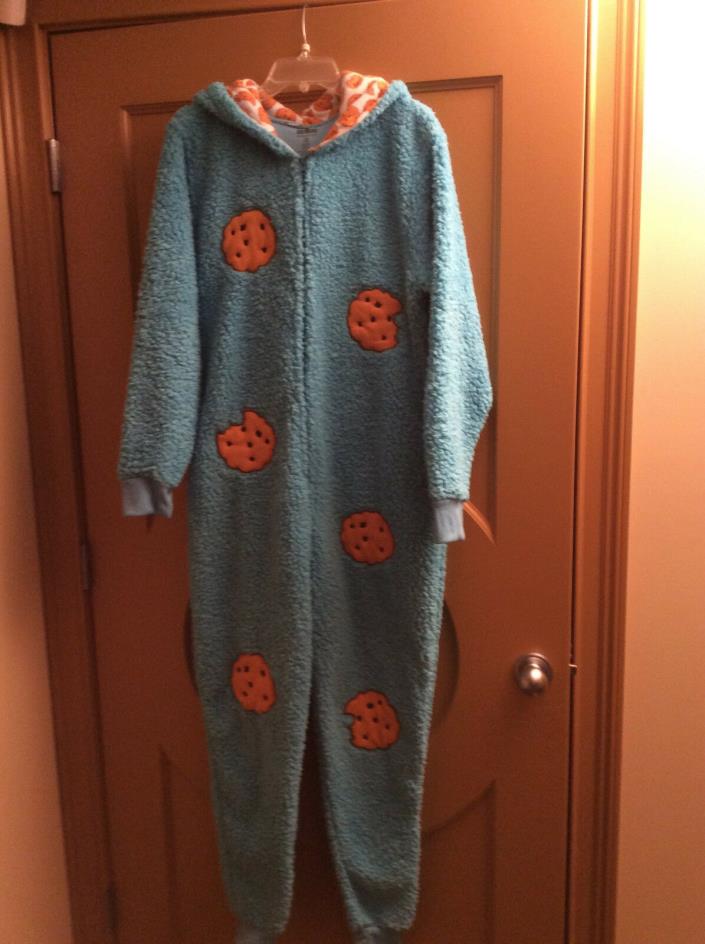 Sesame Street Cookie Monster One Piece Pajamas or Halloween Outfit size Large