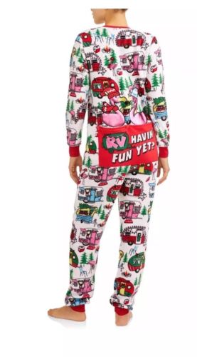 Adult Union Suit Christmas Pajama Pjs Airstream Campers Flamingos Dropseat S