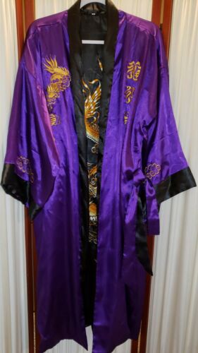 REVERSIBLE SILK ROBE KIMONO WITH EMBROIDERY