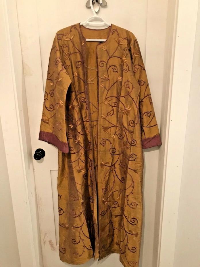Wonderful Gold Purple Floral Embroidered Robe Size Large