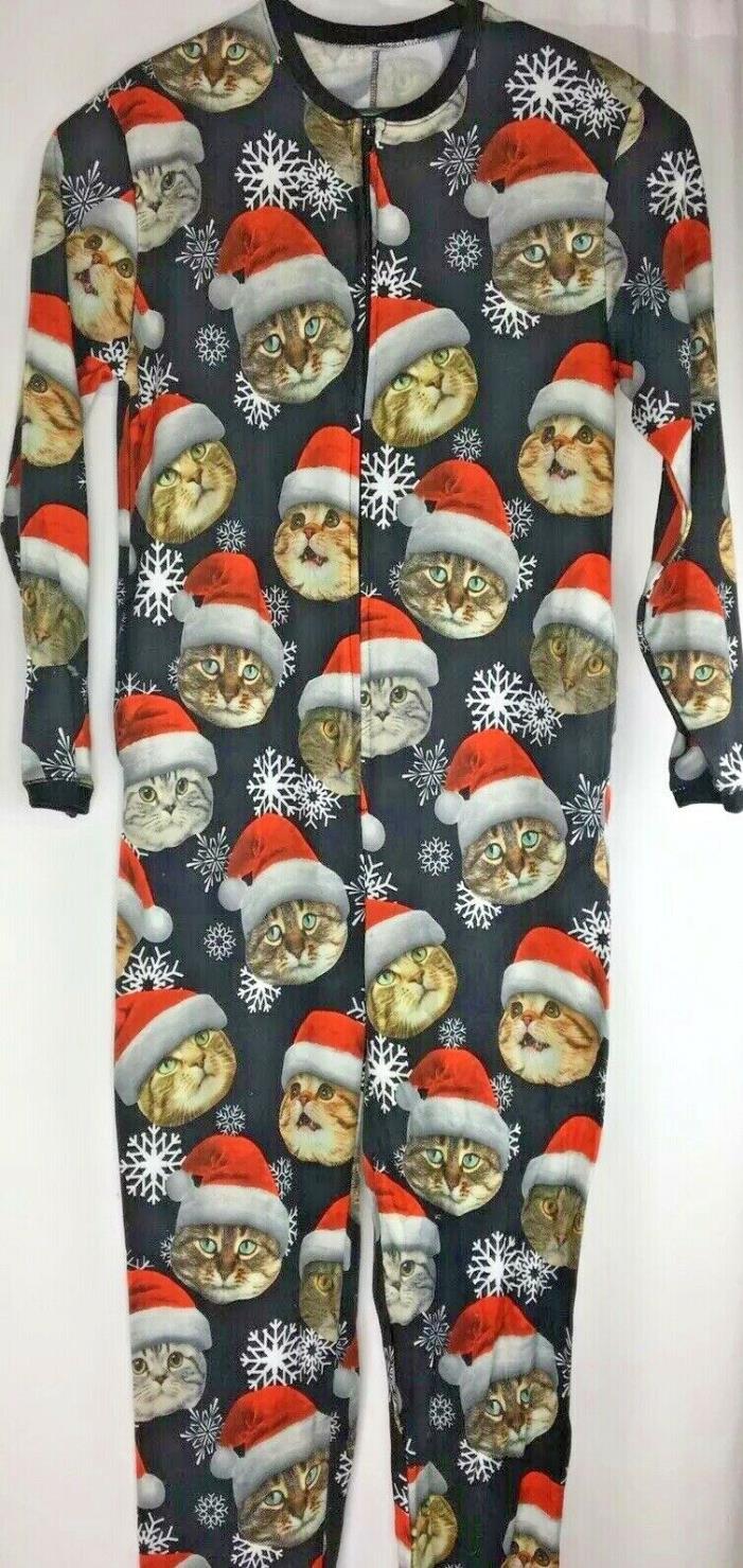 Unisex Cat Pajamas Size Medium One Piece Zip Up Christmas