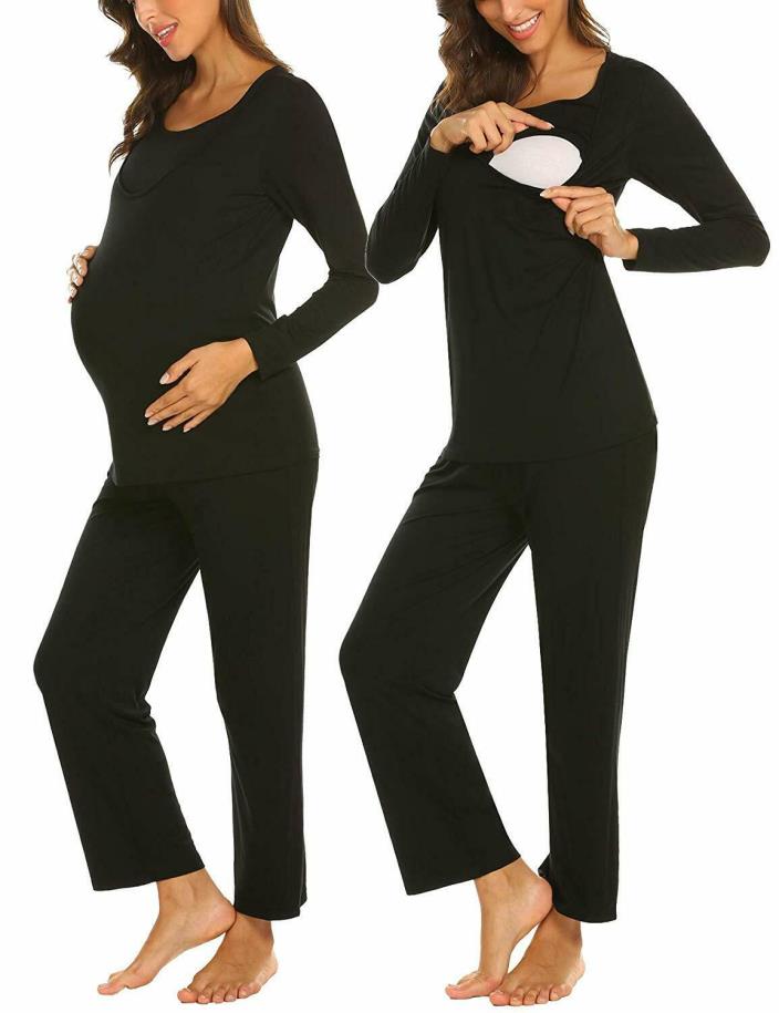 MAXMODA Women's Maternity Nursing Pajamas Cotton Sleepwear Set Soft Pregnancy