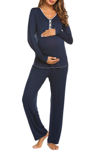 MAXMODA Women's Maternity Nursing Pajamas Set Sleepwear Soft Pregnancy Hospital