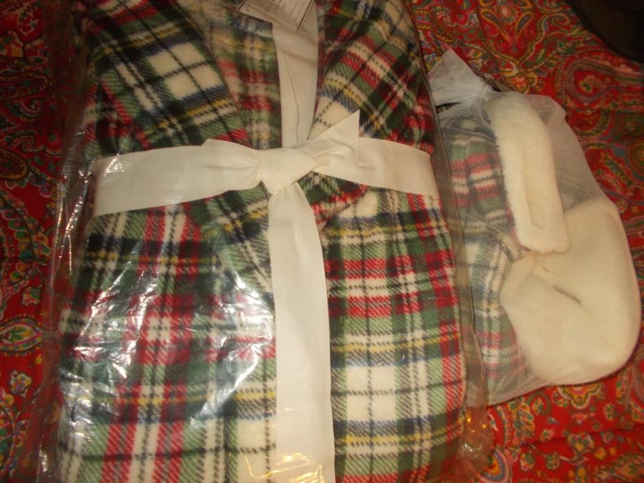 POTTERY BARN DENVER PLAID PLUSH ROBE, MEDIUM, + LARGE DENVER BOOTIES , UNISEX