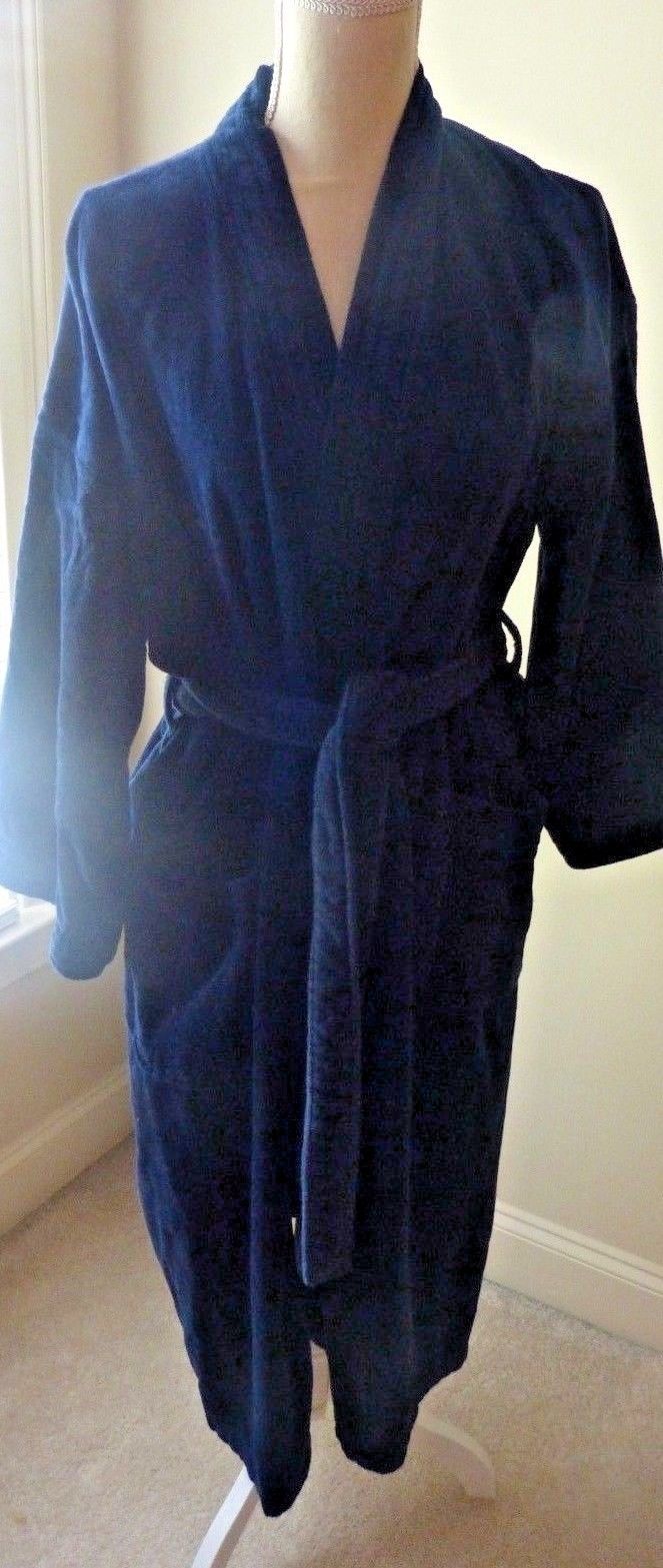 Unisex Turkish Towel Robe Navy Blue Pockets 100% Cotton Spa