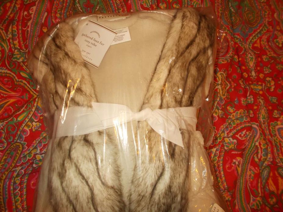 POTTERY BARN FAUX FUR ROBE , IVORY TIPPED GATHERED, LARGE