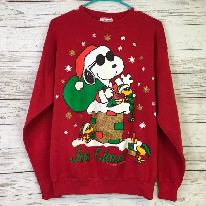Peanuts VTG sweatshirt large Cool Joe Claus 1971 red Snoopy Christmas Holiday