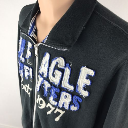 AMERICAN EAGLE Full Zip Up and Collar Black Fleece Sweatshirt Adult Size XL