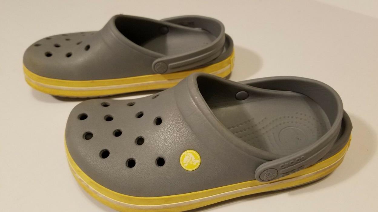 CROCS CROCBAND Clogs - Size M 6 / W 8 - Gray / Yellow white band Shoes Sandals