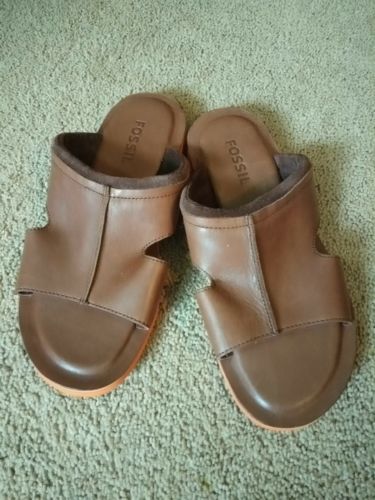 Fossil Unisex Leather Flip Flops, size 9, Ronnie