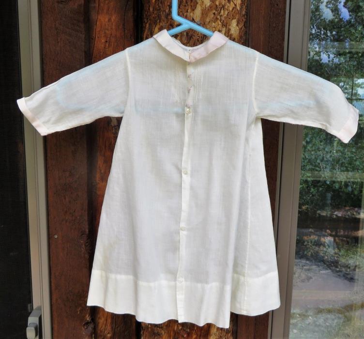 Antique Vintage Dress Gown Baby Infant White Ivory Pink Trim Embroidery Handmade