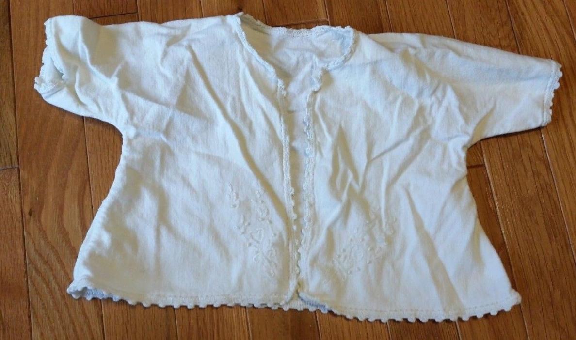 Vintage Infant Flannel Shirt/Jacket-White w/Picot Edging & Embroidery