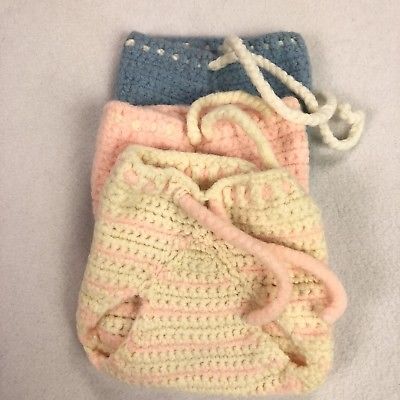 Vtg Antique Wool Baby Doll Diaper Lot of 3 Mid Century Small Pastel Tie Waist