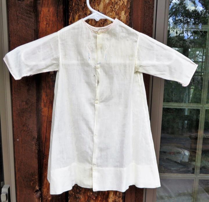 Antique Vintage Dress Baby Infant White Ivory Pink Embroidery