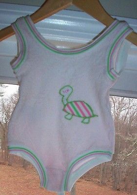 VTG Baby Toddler Swimsuit LITTLE ME by LOIS Pink Terry Cloth w/Turtle Applique