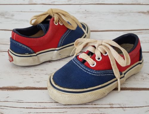 Vintage Kinney Kids Toddler Baby Shoes Red Blue Canvas Lace Up Size 5 Korea