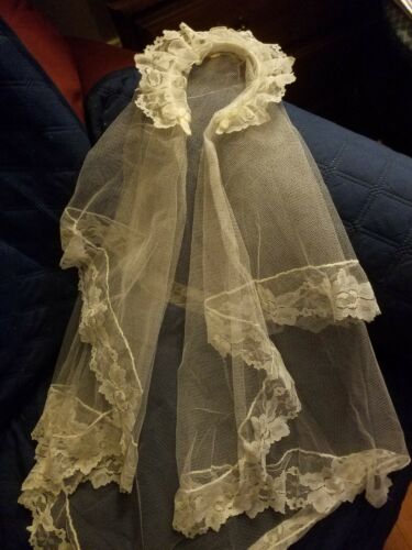 1964 FIRST COMMUNION Vtg Veil White 2 tier w/ Original May 1964 Paperwork