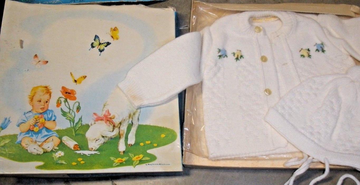Vintage Renzo white infant sweater & hat in original box 8