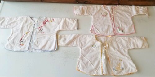 Vintage 1950's Infants Jackets  Embroidery Baby Doll Satin Ties Used