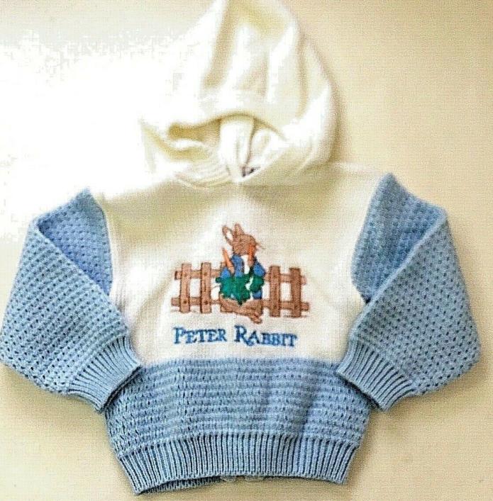 Vintage Beatrix Potter Quiltex Peter Rabbit Baby Sweater Easter Zip Hood 9 Month