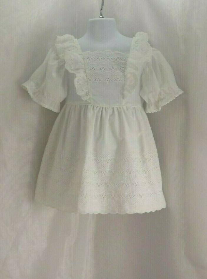 JC Penney Toddler Size 4 Eyelet Short Sleeve Lace Solid White Dress Church Vtg.