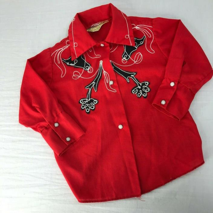 Vtg 50s 60s H Bar T Western Shirt Embroidered Pearl Snap Buttons Youth Kids