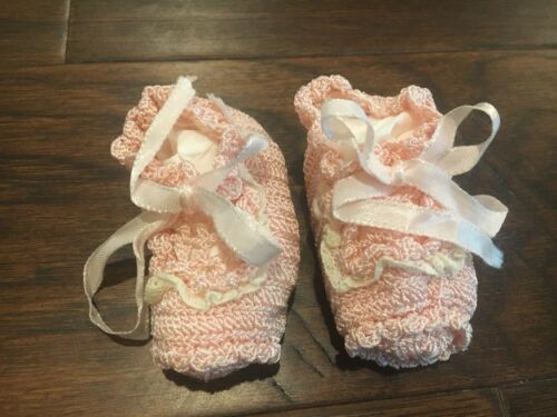 Vintage Crocheted Pink Baby Shoes