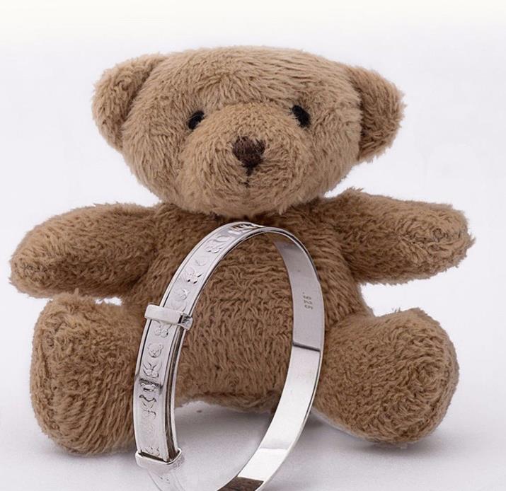 Baby Gift Bracelet Bangle Adjustable Silver 925 for Baby Shower with Teddy Bear