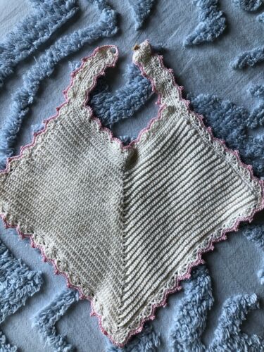Vintage Hand Crocheted Baby Bib With Pink Ending