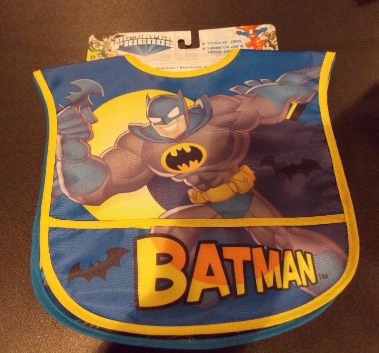 Batman Toddler Bibs Pack of 2 by DC Super Friends, Water Resistant FREE SHIPPING