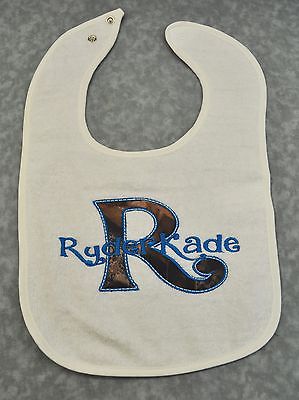 Personalized, Appliqued & Embroidered Custom Initial on a White Baby Toddler Bib