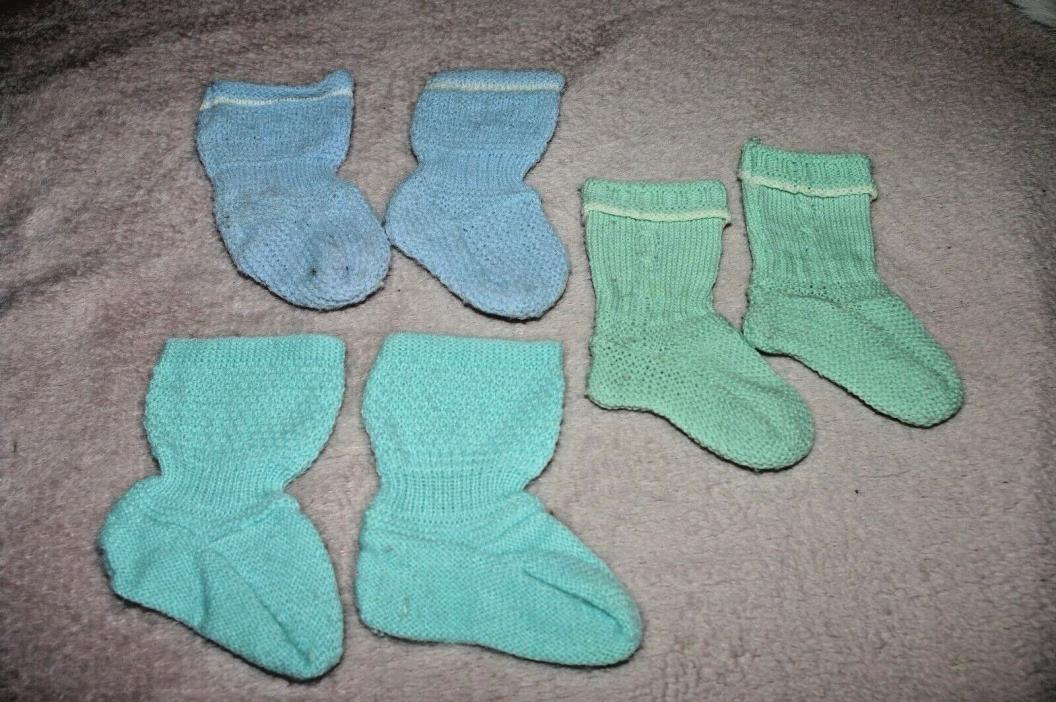 3 Pair Vintage Hand Made Crochet, Knit  baby Booties  KEEP THE BABIES FEET WARM